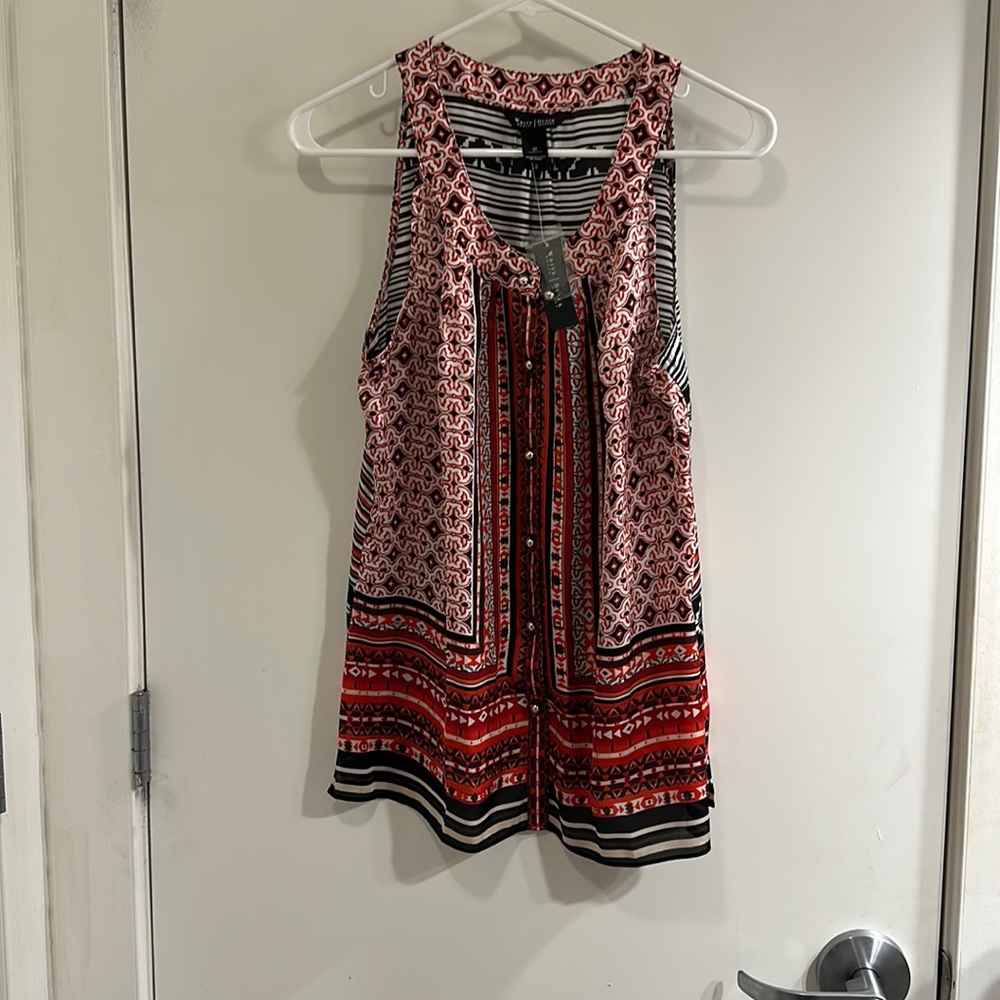 White House Black Market red and black labyrinth halter top size medium